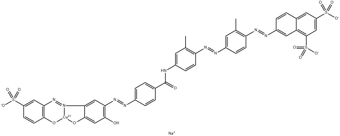 trisodium [7-[[4-[[4-[[4-[[2,4-dihydroxy-5-[(2-hydroxy-5-sulphophenyl)azo]phenyl]azo]benzoyl]amino]-o-tolyl]azo]-o-tolyl]azo]naphthalene-1,3-disulphonato(5-)]cuprate(3-) 结构式
