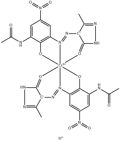 Chromate(1-), bis[N-[3-[2-[4,5-dihydro-3-methyl-5-(oxo-κO)-1H-pyrazol-4-yl]diazenyl-κN1]-2-(hydroxy-κO)-5-nitrophenyl]acetamidato(2-)]-, hydrogen (1:1) 结构式