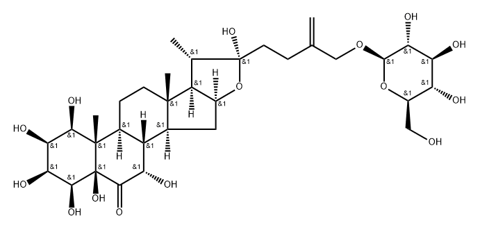 5Β-呋甾-25(27)-烯-1Β,2Β,3Β,4Β,5Β,7Α,22Α,26-八醇-6-酮-26-O-Β-D-吡喃葡萄糖苷 结构式