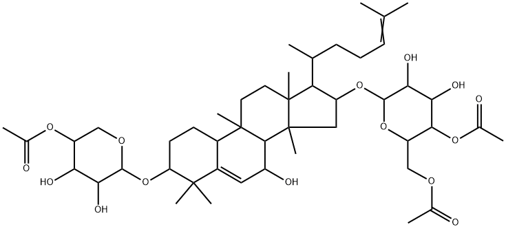 [3β-(4-O-Acetyl-β-D-xylopyranosyloxy)-7β-hydroxycucurbita-5,24-dien-16β-yl]4-O,6-O-diacetyl-β-D-glucopyranoside 结构式