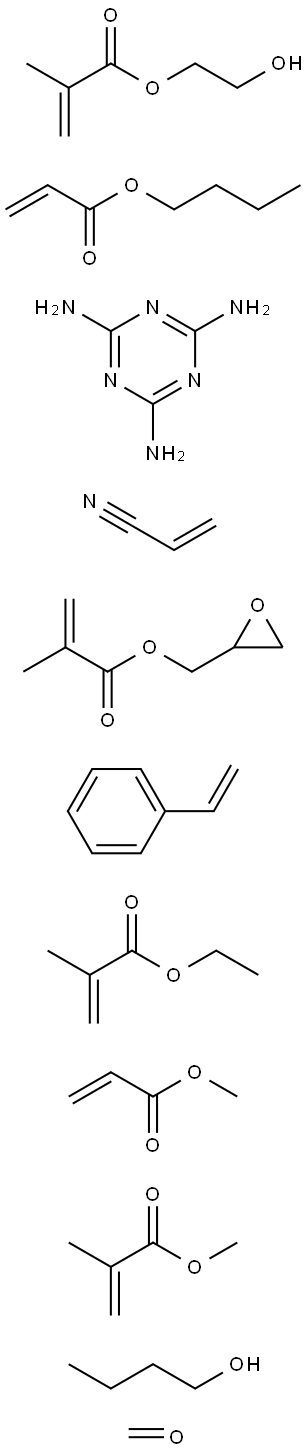 2-Propenoic acid, 2-methyl-, ethyl ester, polymer with butyl 2-propenoate, ethenylbenzene, formaldehyde, 2-hydroxyethyl 2-methyl-2-propenoate, methyl 2-methyl-2-propenoate, methyl 2-propenoate, oxiranylmethyl 2-methyl-2-propenoate, 2-propenenitrile and 1, 结构式