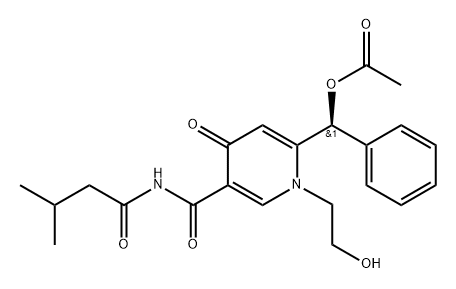 3-Pyridinecarboxamide, 6-[(acetyloxy)phenylmethyl]-1,4-dihydro-1-(2-hydroxyethyl)-N-(3-methyl-1-oxobutyl)-4-oxo-, (+)- 结构式