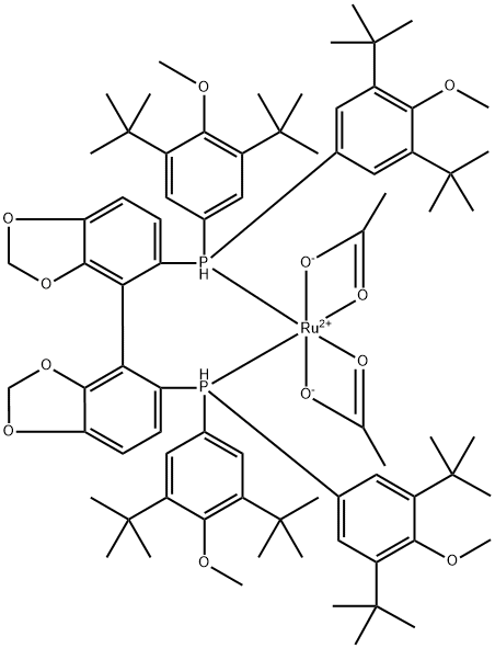 二乙酸基{(R)-(+)-5,5'-双[二(3,5-二-叔-丁基-4-甲氧基苯基)膦基]-4,4'-双-1,3-苯并间二氧杂环戊烯}钌(II) 结构式