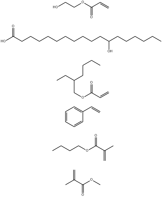 Octadecanoic acid, 12-hydroxy-, polymer with butyl 2-methyl-2-propenoate, ethenylbenzene, 2-ethylhexyl 2-propenoate, 2-hydroxyethyl 2-propenoate and methyl 2-methyl-2-propenoate 结构式