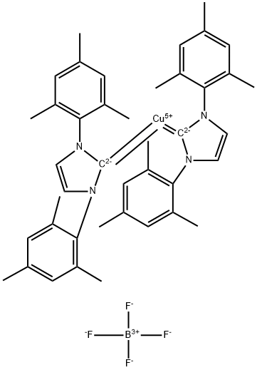 双[1,3-双(2,4,6-三甲基苯基)咪唑-2-亚基]铜(I) 四氟硼酸盐 结构式