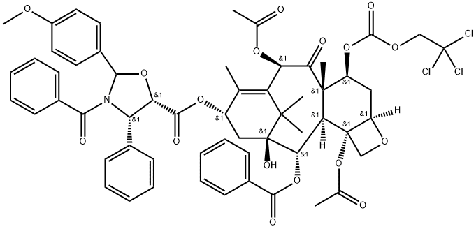 7-{[(2,2,2,-Trichloroethyl)oxy]carbonyl} Baccatin III (4S, 5S)-3-Benzoyl-2-(4-methoxyphenyl)-4-phenyl-5-oxazolidinecarboxylate 结构式