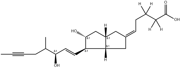 (5E)-5-[(3AS,4R,5R,6AS)-六氢-5-羟基-4-[(1E,3S)-3-羟基-4-甲基-1-辛烯-6-炔-1-基]-2(1H)-并环戊二烯亚基]戊酸-2,2,3,3-D<SUB>4</SUB> 结构式