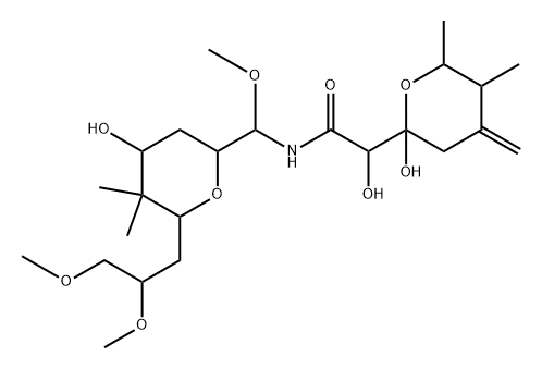 N-[[6-(2,3-Dimethoxypropyl)tetrahydro-4-hydroxy-5,5-dimethyl-2H-pyran-2-yl](methoxy)methyl]tetrahydro-α,2-dihydroxy-5,6-dimethyl-4-methylene-2H-pyran-2-acetamide 结构式