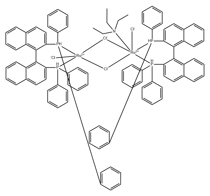 Ruthenium, bis[1,1'-(1S)-[1,1'-binaphthalene]-2,2'-diylbis[1,1-diphenylphosphine-κP]]di-μ-chlorodichloro(N,N-diethylethanamine)di-, stereoisomer 结构式