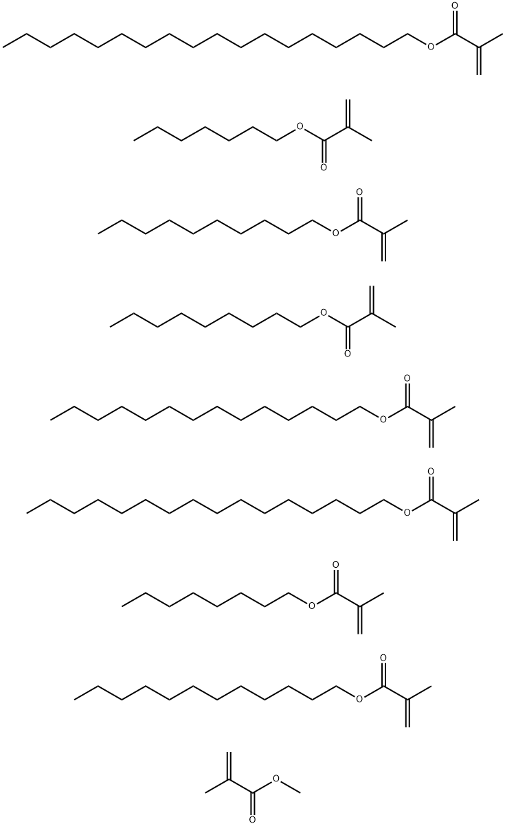 2-Propenoic acid, 2-methyl-, decyl ester, polymer with dodecyl 2-methyl-2-propenoate, heptyl 2-methyl-2-propenoate, hexadecyl 2-methyl-2-propenoate, methyl 2-methyl-2-propenoate, nonyl 2-methyl-2-propenoate, octadecyl 2-methyl-2-propenoate, octyl 2-methyl 结构式