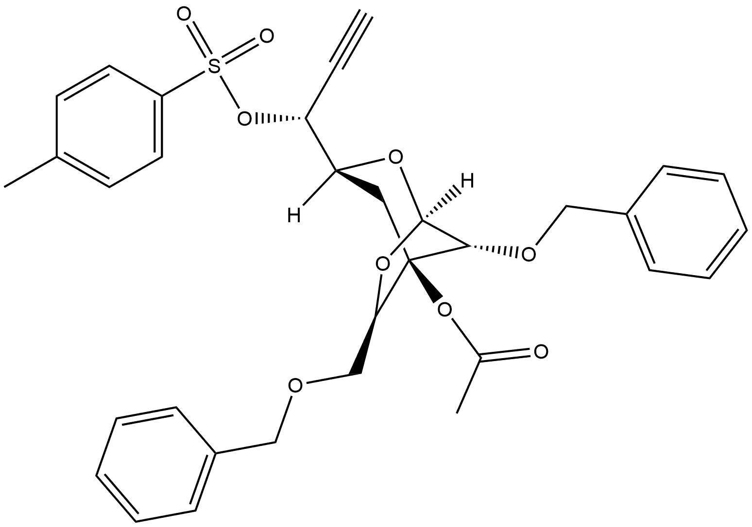 2,7-Dioxabicyclo[3.2.1]octane-3-methanol, 5-(acetyloxy)-α-ethynyl-8-(phenylmethoxy)-6-[(phenylmethoxy)methyl]-, 3-(4-methylbenzenesulfonate), (αR,1R,3S,5R,6R,8R)- 结构式