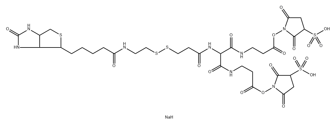 6-[2-生物素基酰胺基乙基]-二硫基丙酰胺基]-4,8-二氮杂-5,7-二氧代十一烷酸 二-N-磺基琥珀酰亚胺基酯二钠盐 结构式