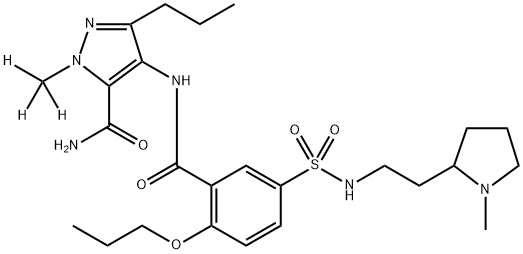 d3-2-methyl-4-{5-[2-(1-methyl-pyrrolidin-2-yl)-ethylsulfamoyl]-2-propoxy-benzoylamino}-5-propyl-2H-pyrazole-3-carboxylic acid amide 结构式