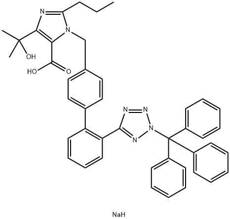 1H-Imidazole-5-carboxylic acid, 4-(1-hydroxy-1-methylethyl)-2-propyl-1-[[2'-[2-(triphenylmethyl)-2H-tetrazol-5-yl][1,1'-biphenyl]-4-yl]methyl]-, sodium salt (1:1) 结构式