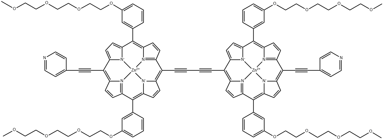二(4-吡啶乙炔基)双[3-[2-[2-(2-甲氧乙氧基)乙氧基]乙氧基]苯基]卟吩乙炔二聚体锌盐 结构式