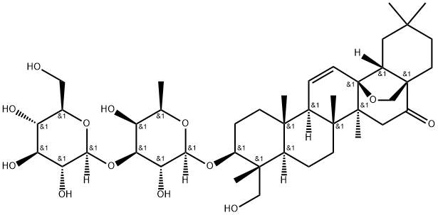 23-Hydroxy-13β,28β-epoxyolean-11-ene-16-one 3-O-β-D-glucopyranosyl-(1→3)-β-D-fucopyranoside 结构式