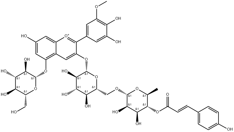 矮牵牛素-3-芸香糖苷(反-对香豆酰)-5-O-葡萄糖苷 结构式