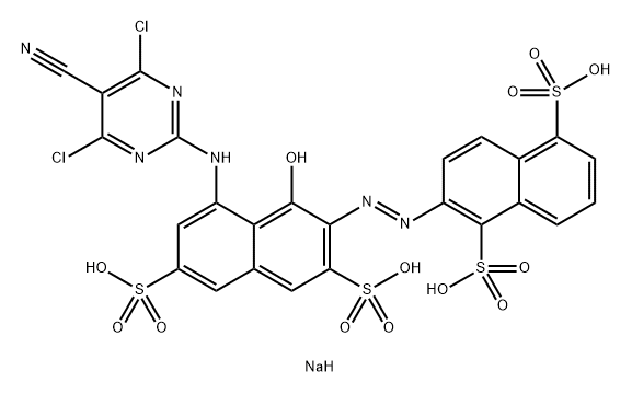 1,5-Naphthalenedisulfonicacid,2-[2-[8-[(4,6-dichloro-5-cyano-2-pyrimidinyl)amino]-1-hydroxy-3,6-disulfo-2-naphthalenyl]diazenyl]-,sodium salt (1:4) 结构式