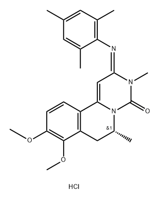 4H-Pyrimido[6,1-a]isoquinolin-4-one, 2,3,6,7-tetrahydro-8,9-dimethoxy-3,6-dimethyl-2-[(2,4,6-trimethylphenyl)imino]-, monohydrochloride, (R)- (9CI) 结构式