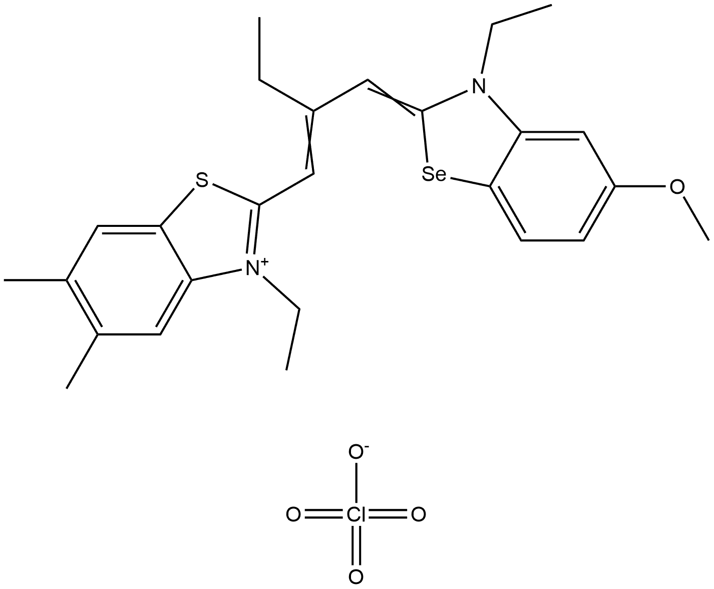 5',6'-二甲基-5-甲氧基-3,3',9-三乙基硒代萘甲酸高氯酸盐 结构式