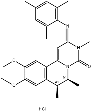 4H-Pyrimido[6,1-a]isoquinolin-4-one, 2,3,6,7-tetrahydro-9,10-dimethoxy-3,6,7-trimethyl-2-[(2,4,6-trimethylphenyl)imino]-, monohydrochloride, (6S-cis)- (9CI) 结构式