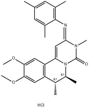 4H-Pyrimido[6,1-a]isoquinolin-4-one, 2,3,6,7-tetrahydro-9,10-dimethoxy-3,6,7-trimethyl-2-[(2,4,6-trimethylphenyl)imino]-, monohydrochloride, (6S-trans)- (9CI) 结构式