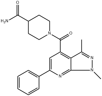 1-(1,3-dimethyl-6-phenyl-1H-pyrazolo[3,4-b]pyridin-4-carbonyl)piperidin-4-carboxylic acid amide 结构式