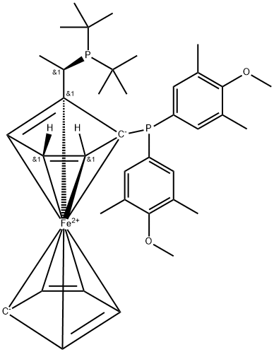 (R)-1-[(S)-2-[BIS(4-METHOXY-3,5-DIMETHYLPHENYL)PHOSPHINO]FERROCENYL]ETHYLDI-TERT-BUTYLPHOSPHINE 结构式