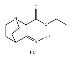 1-Azabicyclo[2.2.2]octane-2-carboxylic acid, 3-(hydroxyimino)-, ethyl ester, hydrochloride (1:1) 结构式