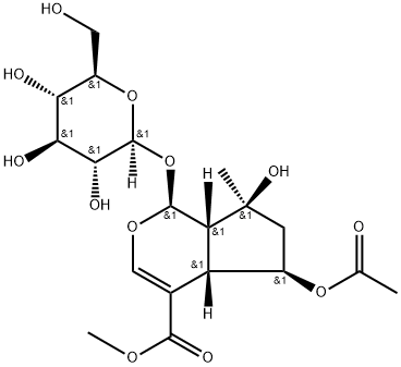 Cyclopenta[c]pyran-4-carboxylic acid, 5-(acetyloxy)-1-(β-D-glucopyranosyloxy)-1,4a,5,6,7,7a-hexahydro-7-hydroxy-7-methyl-, methyl ester, (1S,4aS,5R,7S,7aS)- 结构式