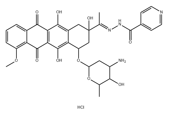 4-Pyridinecarboxylic acid, [1-[4-[(3-amino-2,3,6-trideoxy-α-L-lyxo-hexopyranosyl)oxy]-1,2,3,4,6,11-hexahydro-2,5,12-trihydroxy-7-methoxy-6,11-dioxo-2-naphthacenyl]ethylidene]hydrazide, monohydrochloride, (2S-cis)- (9CI) 结构式