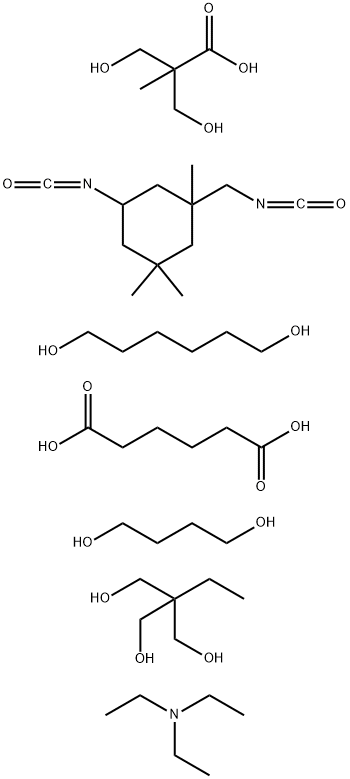 Hexanedioic acid, polymer with 1,4-butanediol, 2-ethyl-2-(hydroxymethyl)-1,3-propanediol, 1,6-hexanediol, 3-hydroxy-2-(hydroxymethyl)-2-methylpropanoic acid and 5-isocyanato-1-(isocyanatomethyl) -1,3,3-trimethylcyclohexane, compd. with N,N-diethylethanami 结构式