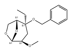 .beta.-D-ribo-Hexopyranose, 1,6-anhydro-3-deoxy-4-C-ethyl-2-O-methyl-4-O-(phenylmethyl)- 结构式