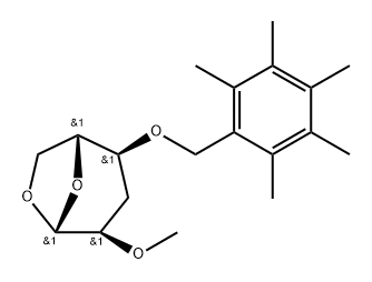 .beta.-D-ribo-Hexopyranose, 1,6-anhydro-3-deoxy-2-O-methyl-4-O-(pentamethylphenyl)methyl- 结构式
