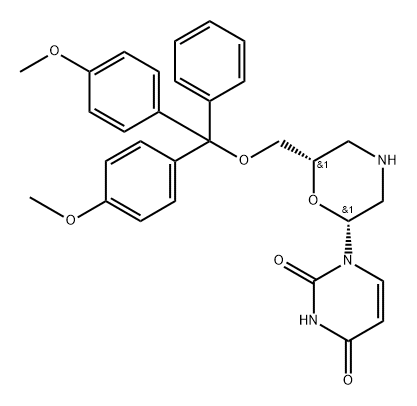 1-[(2R,6S)-6-[(双(4-甲氧基苯基)(苯基)甲氧基)甲基]吗啉-2-基]-1,2,3,4-四氢嘧啶-2,4-二酮 结构式