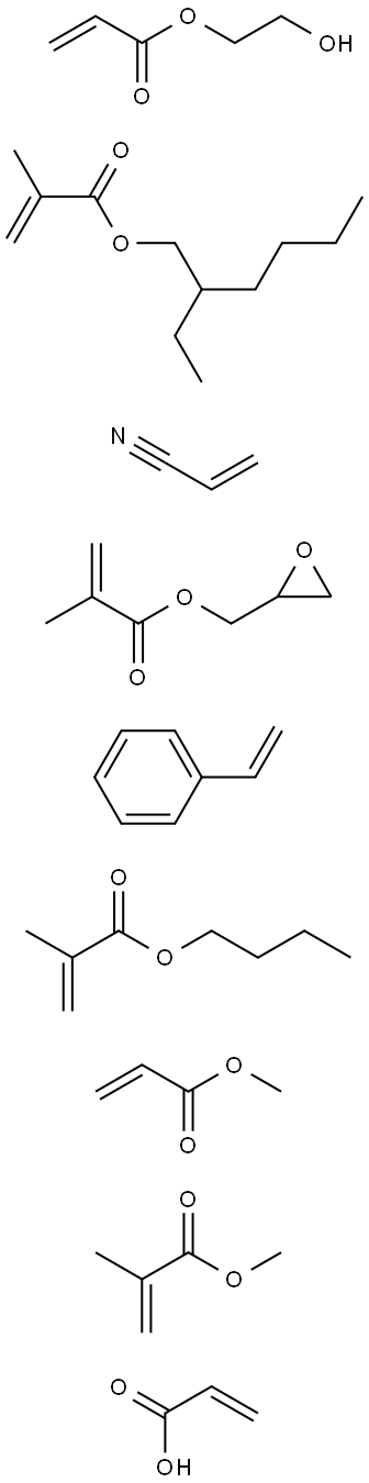 2-Propenoic acid, 2-methyl-, butyl ester, polymer with ethenylbenzene, 2-ethylhexyl 2-methyl-2-propenoate, 2-hydroxyethyl 2-propenoate, methyl 2-methyl-2-propenoate, methyl 2-propenoate, oxiranylmethyl 2-methyl-2-propenoate, 2-propenenitrile and 2-propeno 结构式