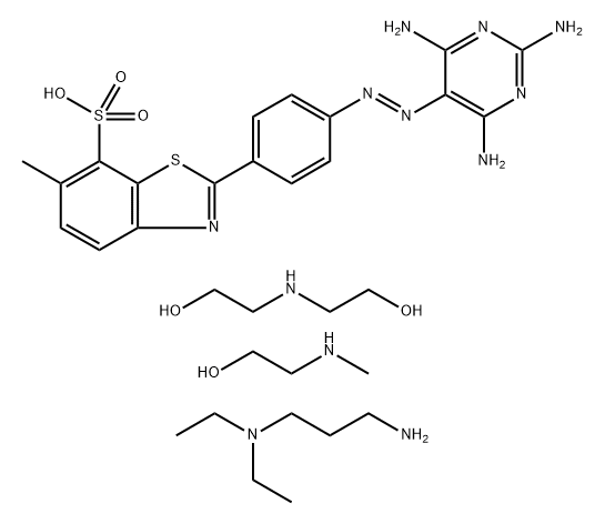 7-Benzothiazolesulfonic acid, 6-methyl-2-4-(2,4,6-triamino-5-pyrimidinyl)azophenyl-, compd. with N,N-diethyl-1,3-propanediamine and 2,2-iminobisethanol and 2-(methylamino)ethanol 结构式