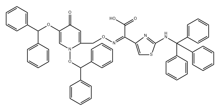 4-Thiazoleacetic acid, α-[[[1,5-bis(diphenylmethoxy)-1,4-dihydro-4-oxo-2-pyridinyl]methoxy]imino]-2-[(triphenylmethyl)amino]-, (αZ)- 结构式
