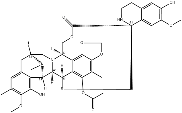 Spiro[6,16-(epithiopropanoxymethano)-7,13-imino-12H-1,3-dioxolo[7,8]isoquino[3,2-b][3]benzazocine-20,1'(2'H)-isoquinolin]-19-one, 5-(acetyloxy)-3',4',6,6a,7,13,14,16-octahydro-6',8-dihydroxy-7',9-dimethoxy-4,10,23-trimethyl-, (1'R,6R,6aR,7R,13S,16R)- (9CI) 结构式