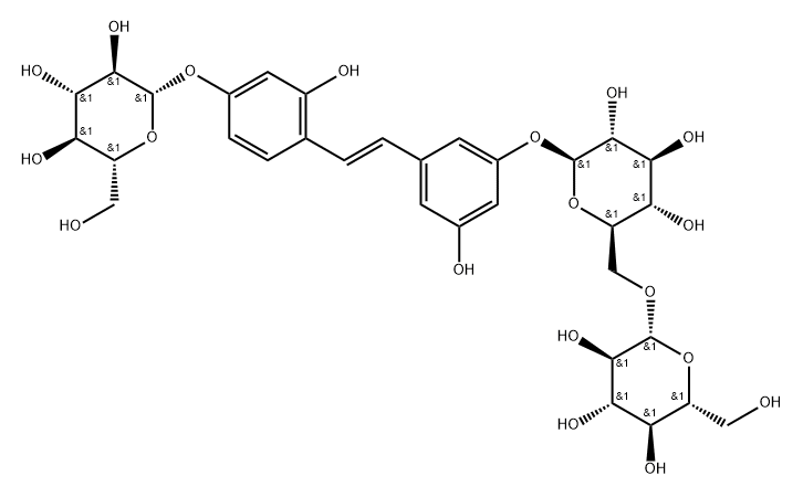 Oxyresveratrol 6-O-D-glucopyranosyl-D-glucopyranoside 结构式