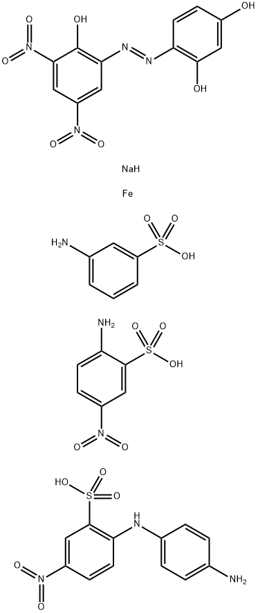 Iron, complexes with diazotized 3-aminobenzenesulfonic acid coupled with diazotized 2-amino-5-nitrobenzenesulfonic acid, diazotized 2-[(4-aminophenyl)amino]-5-nitrobenzenesulfonic acid and 4-[(2-hydroxy-3,5-dinitrophenyl) azo]-1,3-benzenediol, sodium salt 结构式