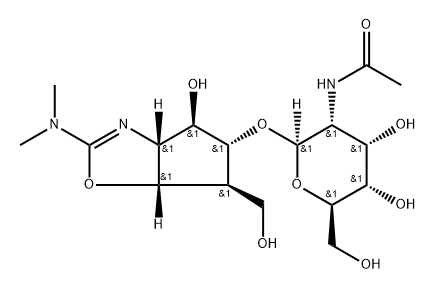 .beta.-D-Allopyranoside, 2-(dimethylamino)-3a,5,6,6a-tetrahydro-4-hydroxy-6-(hydroxymethyl)-4H-cyclopentoxazol-5-yl 2-(acetylamino)-2-deoxy-, 3aR-(3a.alpha.,4.alpha.,5.beta.,6.alpha.,6a.alpha.)- 结构式