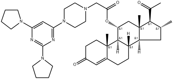 Pregn-4-ene-3,20-dione, 11-[[[4-(2,6-di-1-pyrrolidinyl-4-pyrimidinyl)-1-piperazinyl]acetyl]oxy]-16-methyl-, (11α,16α)- (9CI) 结构式