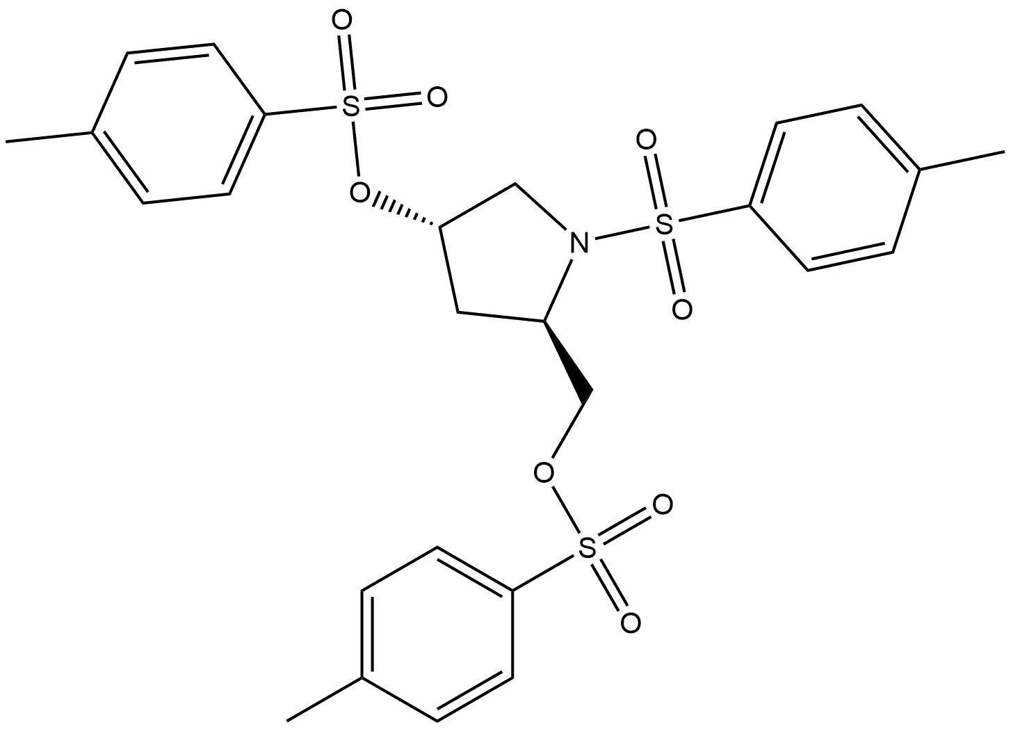 2-Pyrrolidinemethanol, 1-[(4-methylphenyl)sulfonyl]-4-[[(4-methylphenyl)sulfonyl]oxy]-, 2-(4-methylbenzenesulfonate), (2R,4S)- 结构式