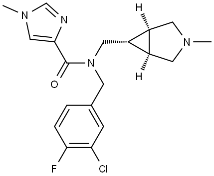 N-[(3-氯-4-氟苯基)甲基]-1-甲基-N-[[(1ALPHA,5ALPHA,6ALPHA)-3-甲基-3-氮杂双环[3.1.0]己烷-6-基]甲基]-1H-咪唑-4-甲酰胺盐酸盐 结构式