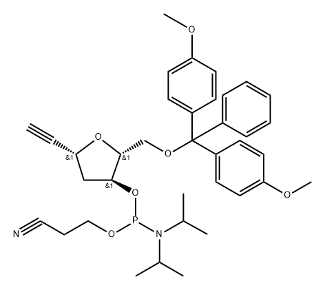 Ethynyl 2-deoxy-5-O-DMT-ribosyl 3-CE phosphoramidite 结构式
