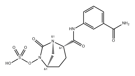 trans-N-[3-(aminocarbonyl)phenyl]-7-oxo-6-(sulphooxy)-1,6-diazabicyclo[3.2.1]octane-2-carboxamide 结构式