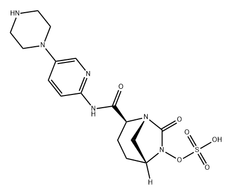 (2S,5R)-N-(5-PIPERAZIN-1-YLPYRIDIN-2-YL)-7-OXO-6-(SULFOOXY)-1,6-DIAZABICYCLO[3.2.1]OCTANE-2-CARBOXAM 结构式