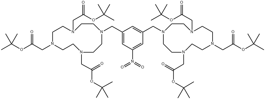 1,1',4,4',7,7'-六(1,1-二甲基乙基)10,10'-[(5-硝基 -1,3-苯基)双(亚甲基)]双[1,4,7,10-四氮杂环十二烷 -1,4,7-三乙酸酯 结构式