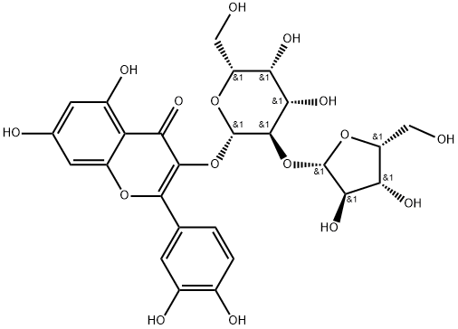 槲皮素-3-O-Β-D-呋喃木糖基-(1→2)-Β-D-半乳糖苷 结构式